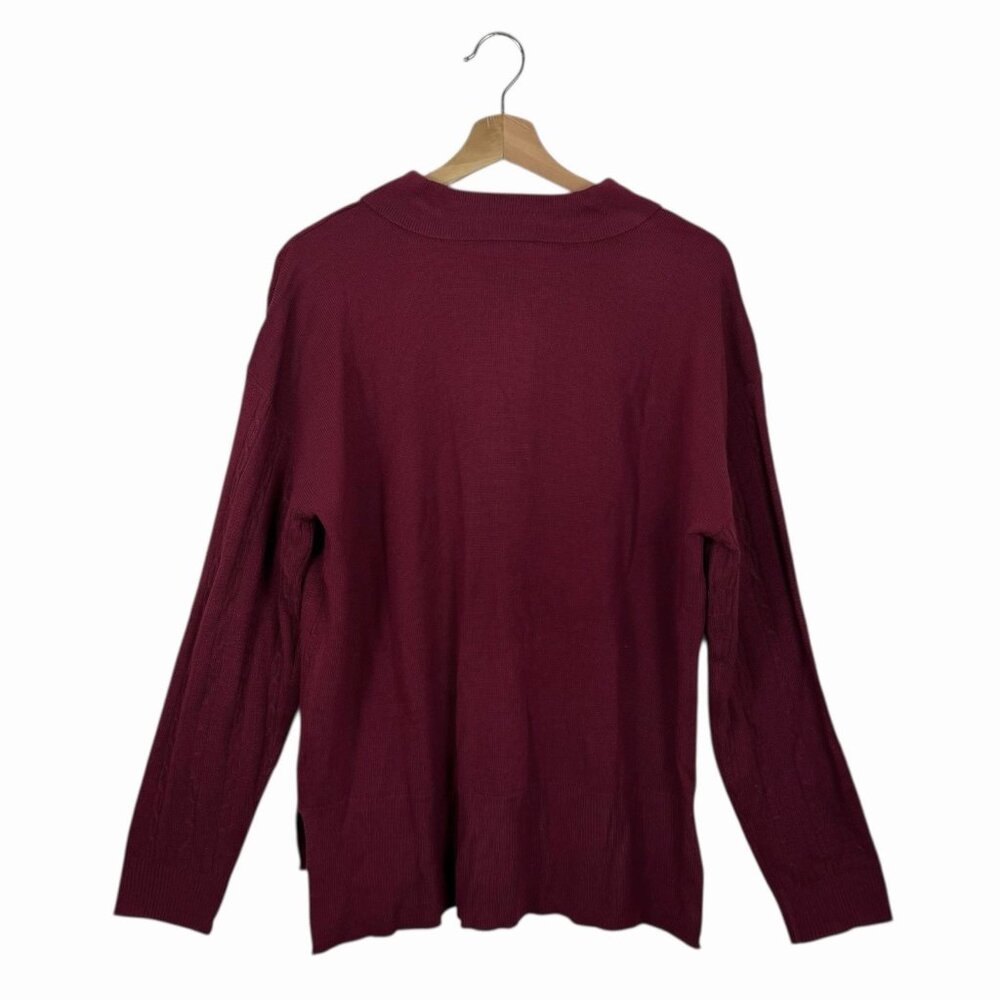 Violets & Roses Pullover Henley Sweater Tunic Top Large Dark Rumba Red Collared - Picture 3 of 10